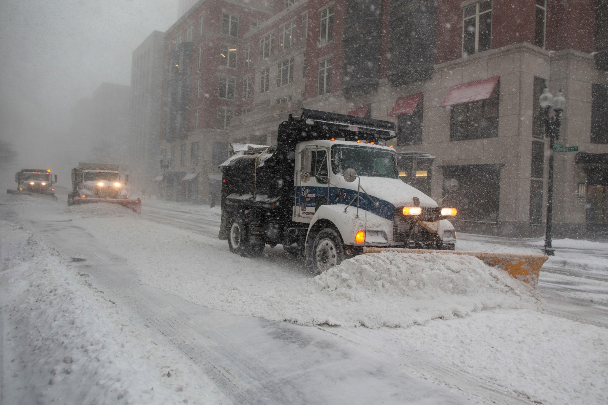 Boston downtown during US Northeast winter storm 2026 with snow emergency conditions