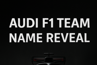 Audi F1 Team name reveal with Audi Formula 1 car and branding
