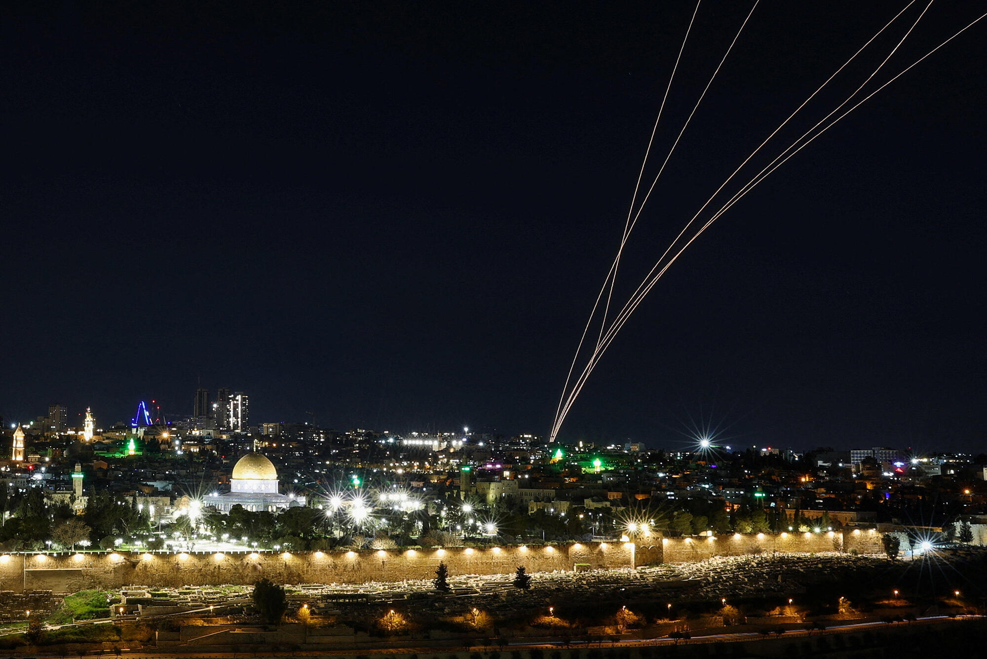 Iron Dome intercept missile during Iran Israel conflict escalation near Jerusalem