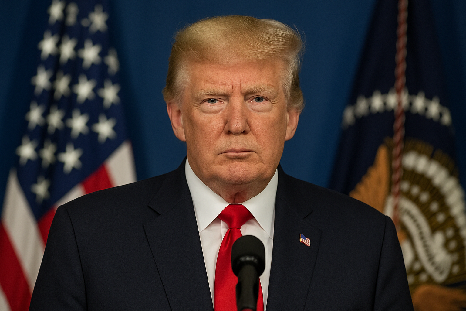 Former US President Donald Trump delivering a speech at a podium during a public event.