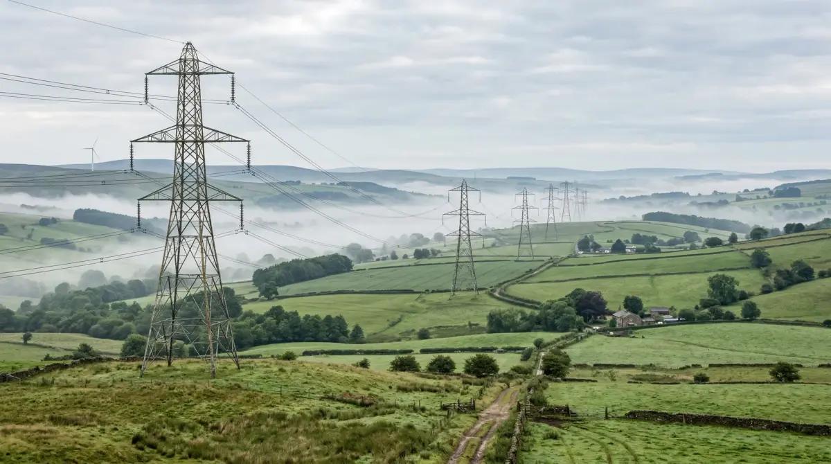 European electricity transmission lines illustrate the EU energy cost dispute over rising power prices.