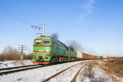 Russia railway locomotives operating on a freight rail network during 2026 amid transport infrastructure challenges.