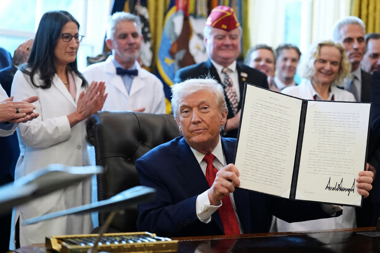 President Donald Trump signing executive order to reclassify marijuana as a less dangerous drug in the Oval Office