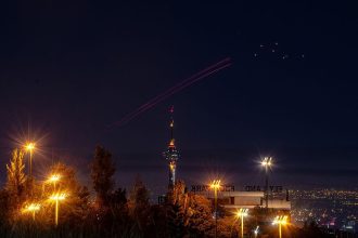 Explosions in Tehran lighting the night sky during military strikes in Iran 2026