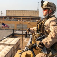 Middle East diplomatic security forces guarding foreign embassy compound