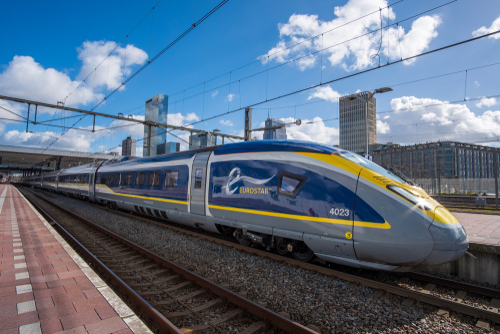 Rotterdam / the Netherlands - March 7, 2019: Eurostar train arrives at Rotterdam Central Station