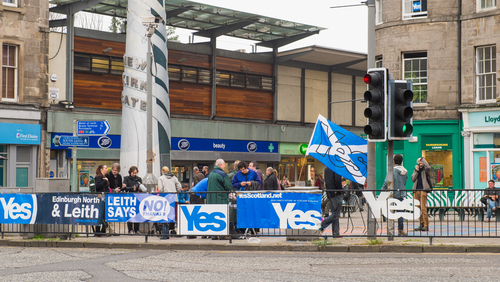 EDINBURGH, SCOTLAND, UK - September 18, 2014 - LEITH community expressing their opinion on independence during referendum day