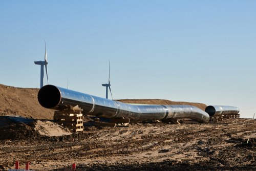 Construction site of the European natural gas pipeline EUGAL near Wrangelsburg (Germany) on 16.02.2019, this pipeline begins in Lubmin at the landing site of the Nord Stream 1 and 2 Pipline.