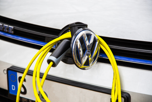 Stuttgart, Germany - November, 16 2017: Volkswagen Golf GTE at electrical charging station