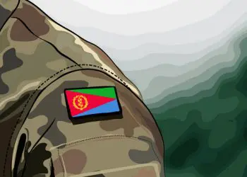 Flag of Eritrea on soldier arm. Eritrean Army
