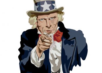Portrait of Uncle Sam, historical character and famous symbol of the United States. He addresses himself to the American citizen so that he serves his homeland, pointing at him with an authoritarian a