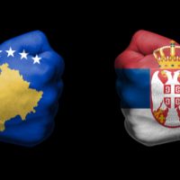 Concept,Of,Relations/conflict,Between,Serbia,And,Kosovo,Symbolized,By,Two