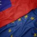 Waving colorful flag of European union and flag of Taiwan