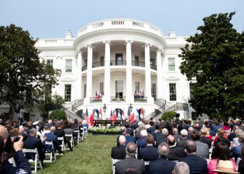 Washington DC, USA - September 15, 2020: A view of the South Lawn during the signing ceremony of the Abraham Accords between Israel, UAE and Bahrain at the White House in Washington, DC.