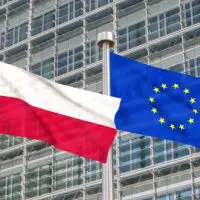 Poland,And,European,Flags,Waving,In,The,Wind,(3d,Rendered)