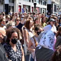 Brussels,,Belgium,-,July,17,,2021:,Protesters,Huddle,Together,On