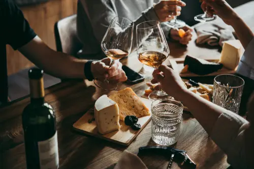 Wine,And,Cheese,Served,For,A,Friendly,Party,In,A