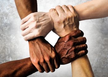 Multiracial,Group,With,Black,African,American,Caucasian,And,Asian,Hands