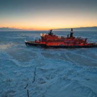 Icebreaking,Vessel,In,Arctic,With,Background,Of,Sunset