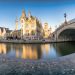 Ghent,Old,Town,Promenade,Panorama,In,Afternoon,Light.,Belgium,-