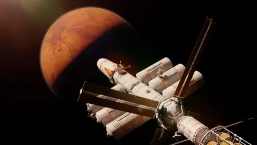 Spaceship,Arriving,At,Planet,Mars,,Expedition,To,The,Red,Planet
