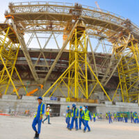 Doha,qatar-feb,15,,2020,:,Workers,Walk,Towards,The,Construction,Site