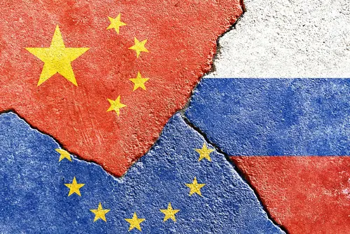 Grunge,China,Vs,Russia,Vs,Eu,National,Flags,Icon,On