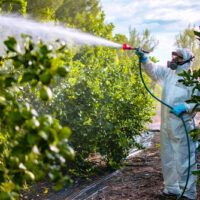 Farmer,In,Protective,Clothes,Spray,Pesticides.,Farm,Worker,Spray,Pesticide
