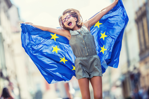 Cute,Happy,Young,Girl,With,The,Flag,Of,The,European