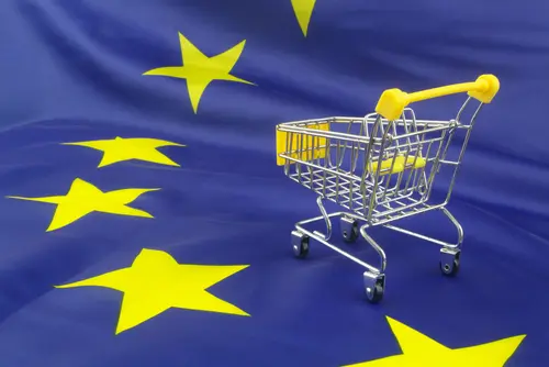 Shopping,Cart,On,Eu,Flag.,Shopping,Activity,In,European,Union
