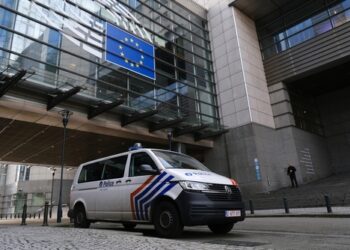 A,Police,Van,Outside,Of,The,European,Parliament,In,Brussels,