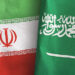 Saudi Arabia and Iran two folded flags together 3D rendering