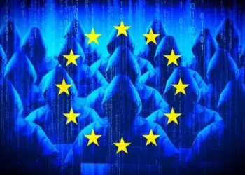 Anonymous,Hooded,Hackers,,Flag,Of,European,Union,,Binary,Code,-