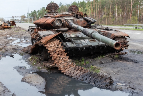 Russian,Battle,Tank,Which,Was,Destroyed,On,The,Roadside,Of