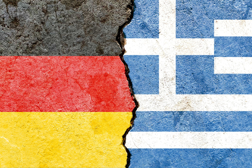 Grunge,Germany,Vs,Greece,National,Flags,Icon,Isolated,On,Broken