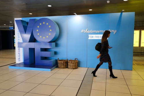 Brussels,,Belgium.,24th,May,2019.a,Campaign,Area,To,Encourage,Eu