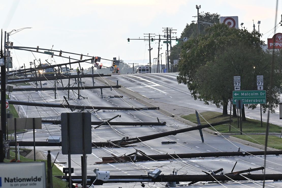 Storm damaged power grid during power outages storm USA