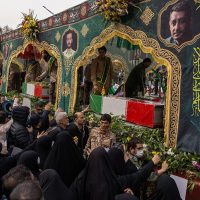 Iran funeral security chiefs ceremony in Tehran with massive crowd and military honors