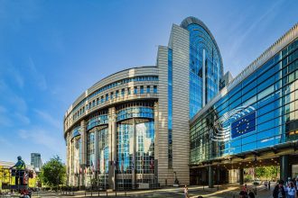 European Parliament building in Brussels, the site of the Greenpeace protest.
