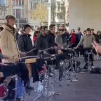 40 drummers perform unique sound spectacle at Ghent city hall