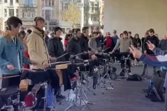 40 drummers perform unique sound spectacle at Ghent city hall