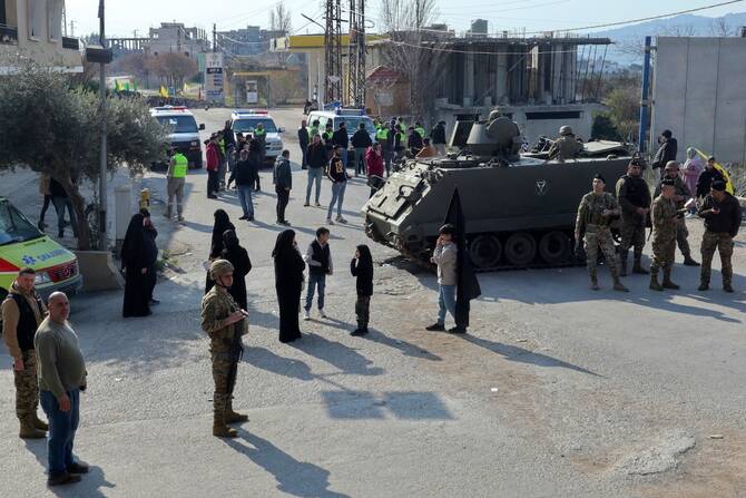 Lebanese civil defense teams responding during Lebanon airstrike alert