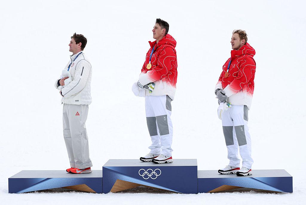 Winter sports championship 2026 Meillard celebrating gold medal in Switzerland