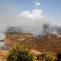 Iron Dome intercepting rockets during Hezbollah Israel border clashes near northern Israel