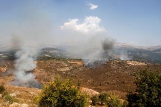 Iron Dome intercepting rockets during Hezbollah Israel border clashes near northern Israel