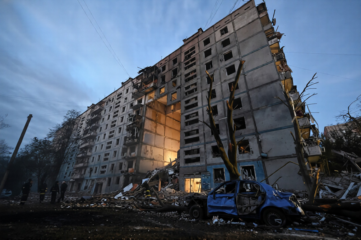 A destroyed building in Ukraine due to constant Russian bombing