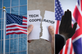 News headline announcing that the United States has suspended a major technology cooperation agreement with the United Kingdom.