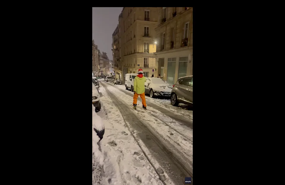 winter storm Europe turns Paris streets into skiing routes during snowfall