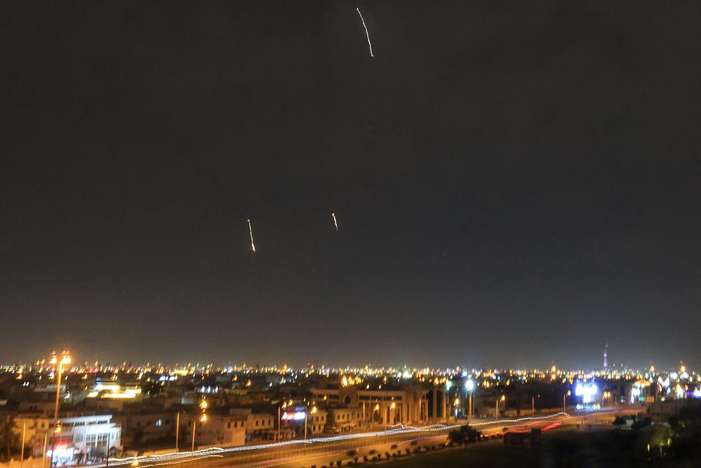 interceptor missile from Qatar air defense system destroying incoming ballistic missile