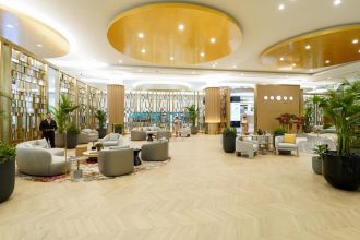 Emirates First Class lounge in Dubai where accessible lounge suite technology is being developed